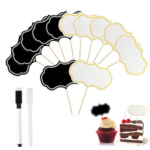 Drapeaux pour Buffet Cure Dent avec Drapeau, 48 Pièces Ètiquettes alimentaires avec 2 Marqueur, Etiquette Ardoise Alimentaire Forme de Tableau en Papier...