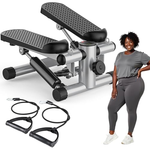 OLIXIS Steppers for Exercise at Home Workout Equipment, Mini Stepper Exercise Machine 300lbs, Twist Step with Resistance Bands, Cardio Weight Loss Equipment Home Fitness, Grey