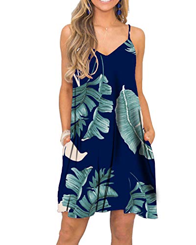 Image of Women's Summer Spaghetti Strap Casual Swing Tank Beach Cover Up Dress with Pockets