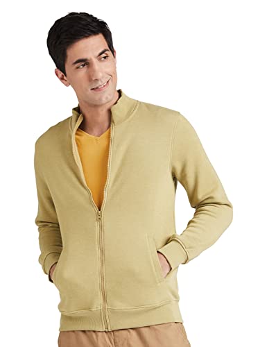 Amazon Brand - Symbol Men's Cotton Blend High Neck Fleece Regular Fit Sweatshirt Ecru Olive Mel Large