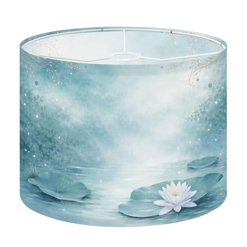Floral Drum Lamp Shades Serene Water Lily Pond Soft Blue