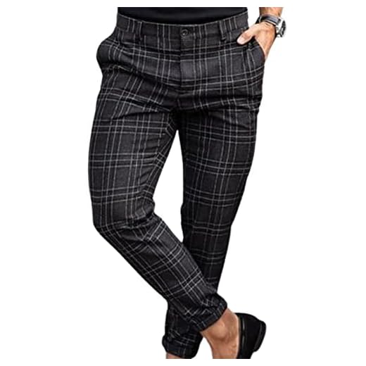 SHINROAD Pantalon pour homme à carreaux ample avec fermeture éclair pour l'automne et l'hiver - Motif à carreaux vintage respirant, doux et confortable pour un usage quotidien