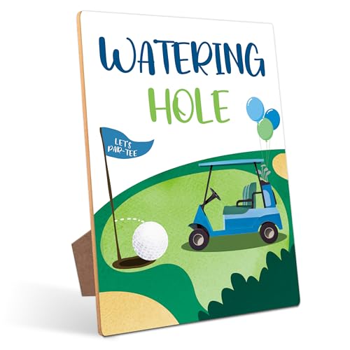 Watering Hole Table Sign - Golf Party Decor, Perfect For Birthday Party, Birthday Decorations, 8×11 Wooden Party Sign With Stand