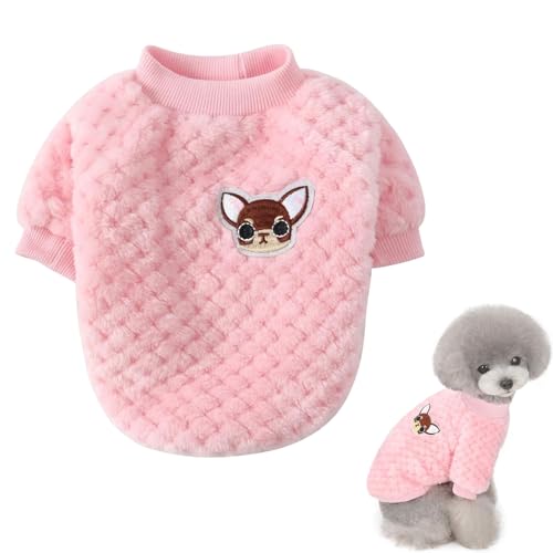 Jerséis de Forro Polar para Perro Pequeños, Abrigo Cálido de Invierno, Cachorros Suéter,Suave y Mullida con para Arnés Correa Clima Frío Ropa para Mascotas Gatos Chihuahua Rosado L