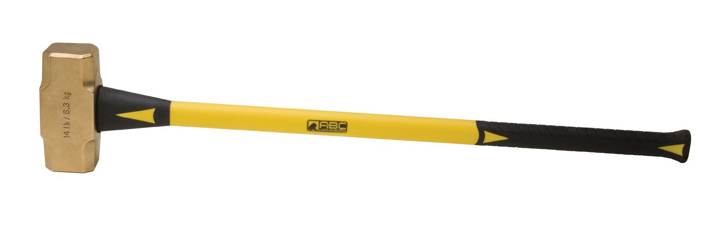 ABC HAMMERS Brass Sledge Hammer - 14 lb. USA Made Non-Sparking Hammer with 33" Fiberglass Handle & Double Faced Head - ABC14BF