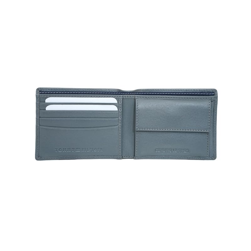 Image of Tommy Hilfiger Men's Benin Global Coin Wallet - Grey | Laser-Etched Leather | Compact Design| Purse for Men | Ideal for Gifting