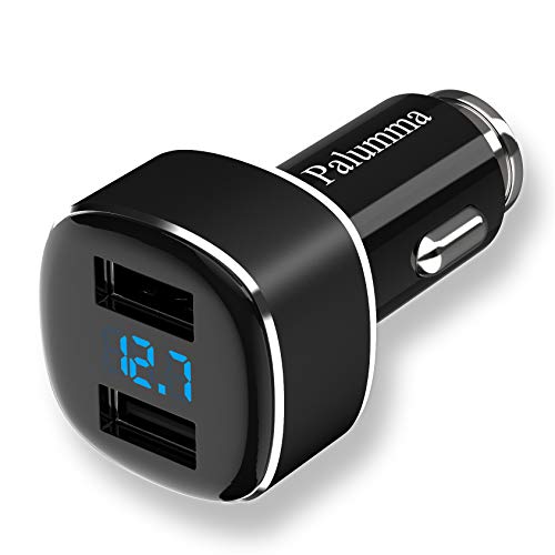 Palumma Car Charger, 4.8A/24W Dual USB Fast Charger with Car Voltage Meter and Current Detection, 12V to USB Zinc Alloy Charger Adapter for iPhone Xs X 8 7 Plus, Galaxy S9 S8 S7 S6, LG, Sony (Black)