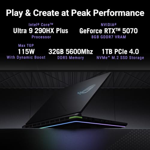 Image of ASUS ROG Strix G16 (2026),Intel Core Ultra 9 290HX (Series 2),RTX 5070-8GB,32GB RAM (Upgradeable),1TB SSD,FHD+,16 inch(40 cm),300Hz,Win 11,M365 Basic(1Y),Office 24,Gray,2.6 Kg,G615LP-TS210WS,Gaming Laptop