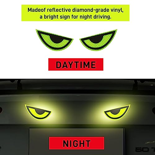 Image of Thcbme 2 Pack Car Stickers Eye Yellow Night Safety Driving Reflective Cute Caution Decal, Motorcycle Helmet Stickers Decals, for Bumpers, Window, Laptop, Wall (Yellow) Reflective 4 inch by 2 inch