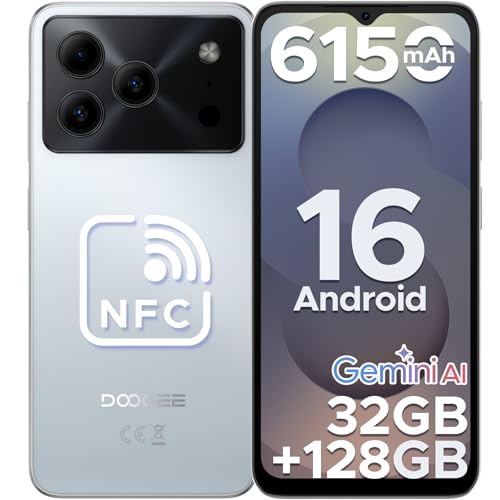 DOOGEE Note56 Pro Android 16 Smartphone Pas Cher, 6150mAh 32Go+128GoTelephone Portable 13MP+8MP Écran 6.56 HD+/90Hz, TF 2To Débloqué 4G Dual SIM, Octa Core, Face ID/OTG