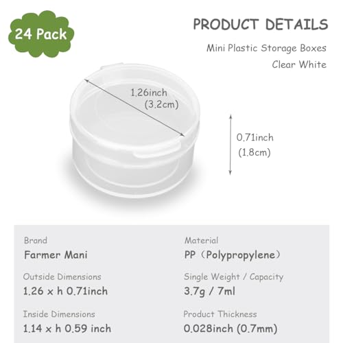 Image of 24 PACK Small Transparent Plastic Bead Organizers (1.26 x H0.71 inch) Clear Storage Box Round Organizer for Storage Small Items, Hardware-0.24 oz