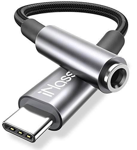 iNassen Adaptador USB C Jack 3.5 mm, Apdatador de Audio para Auriculares, Cable Nylon Convertidor USB Tipo C Chipset DAC para Huawei Mate 10/P20/P30/P30 Pro,Google Pixel 3/2,Sony XZ2 and More - Gris