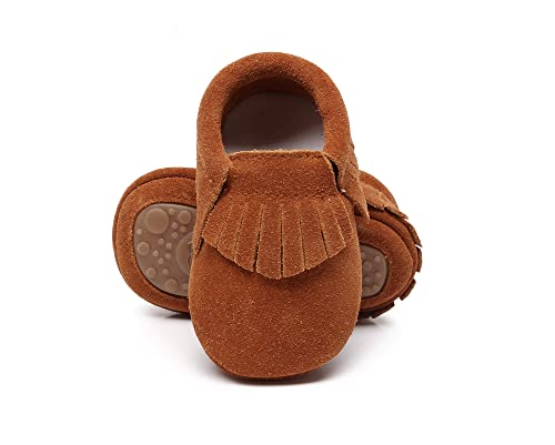 HONGTEYA Leather Baby Moccasins Hard Soled Tassel Crib Toddler Shoes for Boys and Girls…