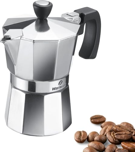 Westmark Cafetera clásica espresso Brasilia, 1 pieza, para 3 tazas, robusta, de aluminio para café aromático, Plata/Negro
