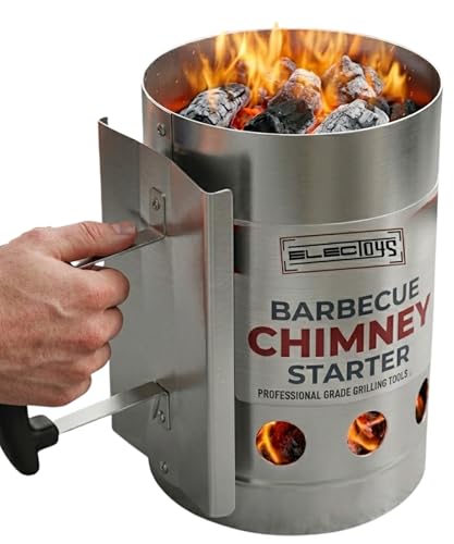 Electoys Fire Lighters BBQ Charcoal Fire Starter Kit - Galvanized Steel BBQ Briquettes Chimney Kit - Rapid Coal Burner Outdoor Barbecue Grill Briquettes - Camping Coal Starter - Ergonomic Handle