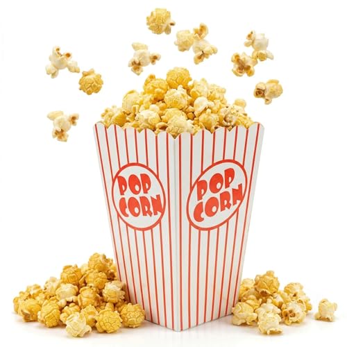 Bekith Lot de 100 boîtes à popcorn en papier à ouverture sur le dessus - Rayées rouges et blanches - Idéales pour le cinéma, les carnavals et les fêtes