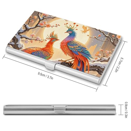 Metal Business Card Holder Ultra Slim - Two Phoenixes in Winter Professional Aluminum Alloy Card Case with Magnetic Closure, Compact ID Credit Card Organizer Wallet for Men Women2