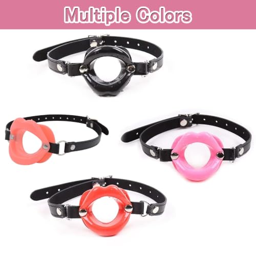 Image of DFsucces Leather Restraints Ball Mouth Plug Silicone Bondage Ball Gag Open Mouth Gag Ball Gag Black Lips BDSM Toys Adjustable Strap Adult Toys Silicone Restraint Slave SM Game for Lover Couple (BO3)