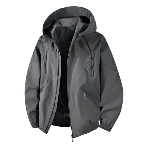 Mens Waterproof Zipper Hooded Jacket Long Sleeve Lightweight Windbreaker Outdoor Workwear Cardigan with Chest Pocket2