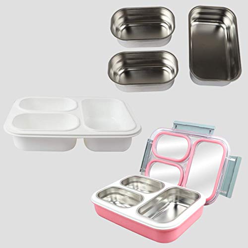 Image of Homesoul 3 Compartment Dinner Tiffin Box for Office, Inner Stainless Steel Lunch Box, 1.2 L (Blue)