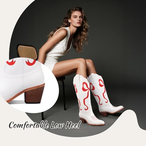 Image of LingxiaUne Cowboy Boots for Women, Mid Calf Cowgirl Boot Rhinestone, Comfortable Chunky Heel Western Boot with Glitter, Sparkle Boot for Dressy Woman