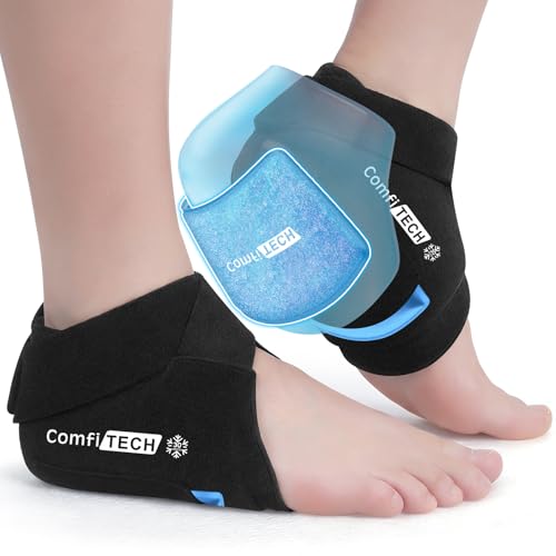 ComfiTECH Plantar Fasciitis Relief Ankle Ice Pack Wraps for with 30-Min Extended Cooling Dual-Gel Foot Ice Packs for Heel & Sole Reusable Gel Cold Pack for Achilles Tendonitis Sprain Swelling