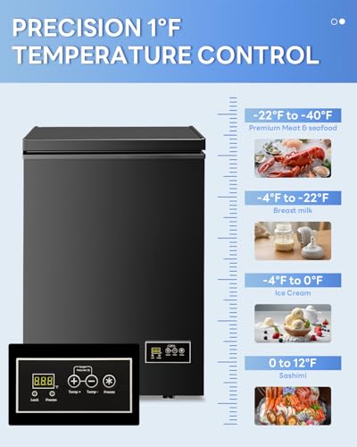 Image of Electactic 3.5 Cu. Ft Chest Freezer, Ultra-Low Temperature (-40F-12F), Small Deep Freezer with Removable Basket Free Standing Top open Door Perfect for Home Dorm, Office,Bar, Kitchen Black