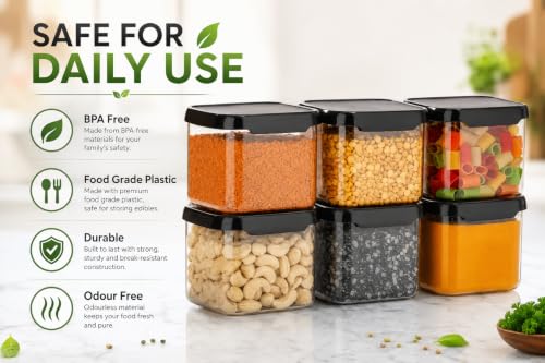 Image of 500ml Kitchen Storage Containers Set of 6 | Airtight Plastic Storage Jars for Kitchen | BPA Free Multipurpose Containers for Spices, Dry Fruits, Pulses, Snacks & Pantry Organization