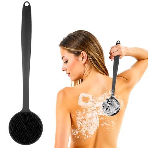 Dimeho Estropajo de silicona para ducha, baño y cuerpo, cepillo exfoliante, cepillo de ducha, cepillo de espalda con mango largo para hombres, accesorios de baño y ducha duraderos