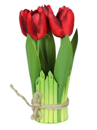 Image of TIED RIBBONS Artificial Tulip Flowers for Decoration (Red, 24.5 cm x 6.3 cm) Decorative Items for Home Decor Table Living Room Office Gifting