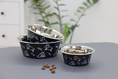 Kerbl Pet Edelstahlnapf, Hundenapf, schwarz, 900ml, für Futter und Wasser, spülmaschinenfest, robust, mit Motiv