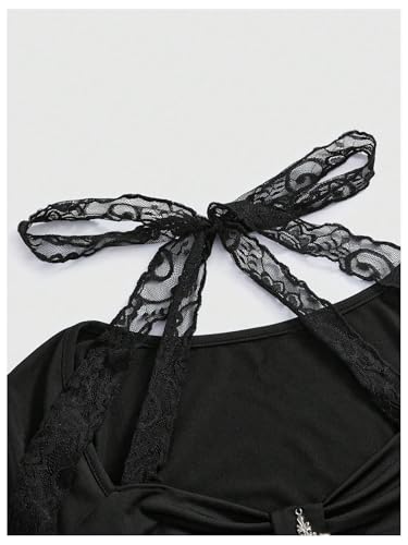 SOLY HUX Women's Y2k Grunge Goth T Shirts Short Sleeve Lace Halter Tee Tops Fairy Festival Rave Outfits3