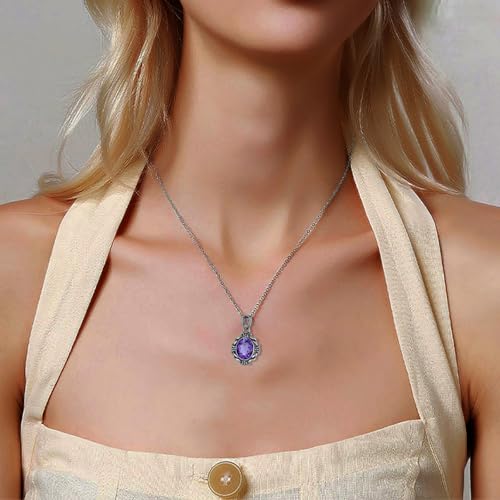 925 Sterling Silver Natural Amethyst Necklace for Women Oval Gemstone Birthstone Pendant for Her3