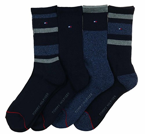 Tommy Hilfiger Mens 4 Pair Cotton Blend Crew Socks (Navy Assortment)