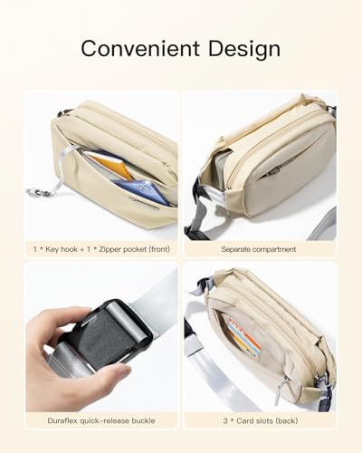 Image of Inateck Sling Bag X, Multi-pocket Crossbody Shoulder Chest Bag with Adjustable Shoulder Strap, Water-resistant Waist Fanny Pack for Men, Women, Travel, Daily Use, Cycling, Hiking, Beige, Small