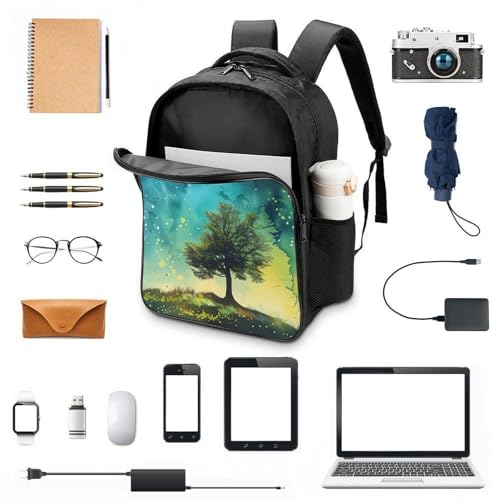 Watercolor Landscape with Moon Northern Lights Funny 16 Inch Backpack for Men Women Casual Daypack with 2 Compartment for Travel Work3