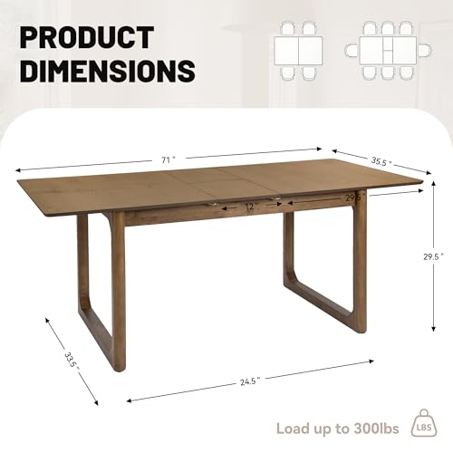 Image of HNY Extendable Wood Dining Table for 4-8, 71 inch Inch Modern Rectangular Kitchen Tables with Wooden Base Farmhouse Dinner Table for Dining Room, Living Room, Home, Walnut