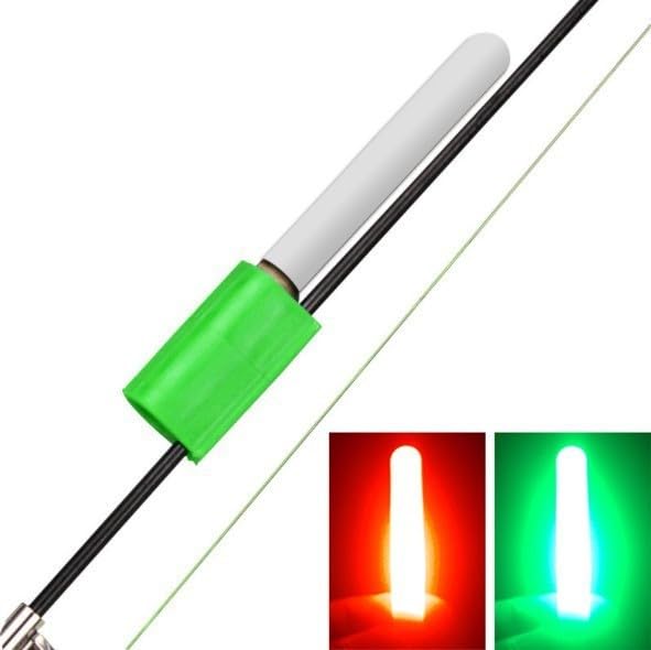 Fishing Rod Tip Lights Lightweight and LED Indicators with Mounting Clips (Red+Green)