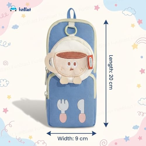 Image of FunBlast Pencil Pouch for Kids, Girls - Large Capacity Multipurpose Stationery Zipper Pouch with Coin Pouch for Kids & Adults, Kawaii Aesthetic Pencil Case Organizer, Cute School Supply Bag (Blue)