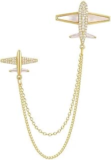 Dainty Airplane Brooch Pin for Women Girls Cubic Zirconia Rhinestone Chain Tassel Aircraft Plane Lapel Pin Dress Banquet Jackets Hats Scarf Accessories Brooches Pins Fashion Flight Attendant Uniform