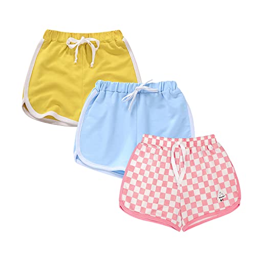 Girls' Active Dolphin Shorts 3 Packs For Kids Bike Running Summer Beach Sports (B3-Yellow-Blue-Pink Plaid, 11-12 Years) #TOP1