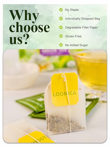 Image of LOOMICA Organic Jasmine Green Tea Bags, Organic Green Tea with Jasmine Flowers, Refreshing & Aromatic, Floral Infusion for Relaxation, No Sugar Added, 20 Counts, (Pack of 2)