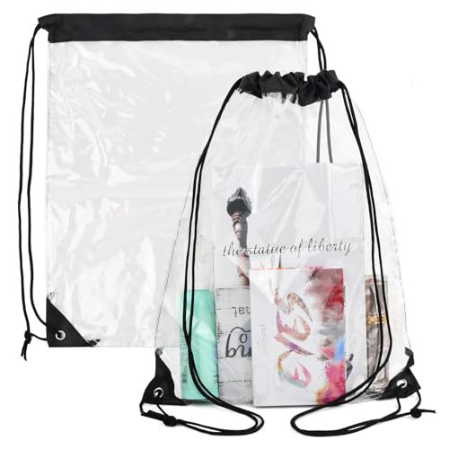 Amexo 2 Piezas Mochila Transparente con Cordón Gimnasio Bolsa Deporte Paquete Ajustable Estancas Bolsos Bolsa de Cincha Transparente para Deportes Yoga Gimnasia Viajes