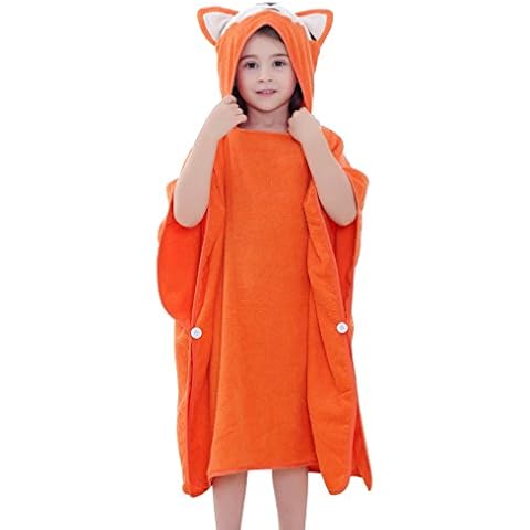 MICHLEY Baby Unisex Cotton Animal Hooded Poncho Towel, Toddler Beach Bath Robe Pajamas for 2-6T Years Old Kids, Orange Cover