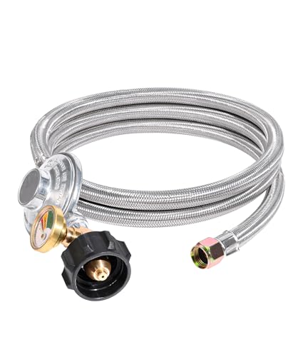 DPB 6Ft Propane Regulator with Stainless Steel Braided Hose and Tank Gauge, Universal Regulator...