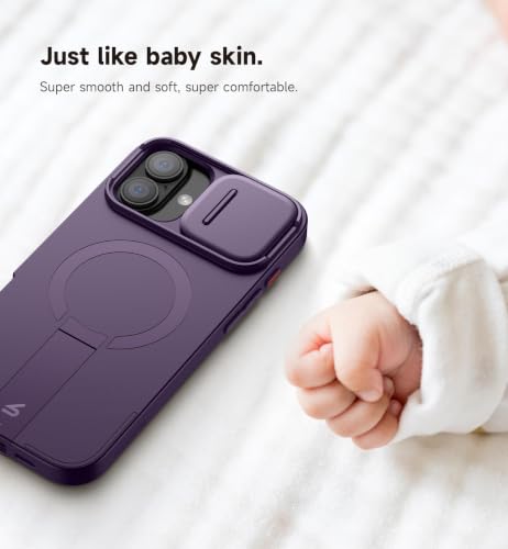 Image of SURITCH for iPhone 16 Plus Case with Magnetic Camera Slide Cover and Adjustable Kickstand, Compatible with MagSafe, Shockproof Bumper Case Slim Protective Cover for iPhone 16 Plus 6.7 Inch,Dark Purple