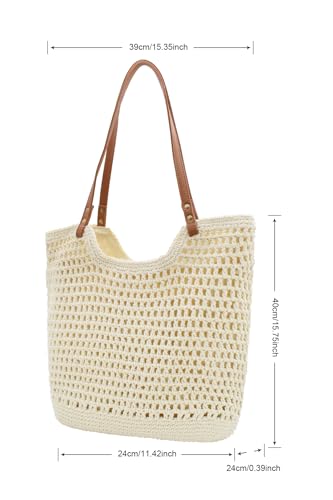 Image of TeeYee Boho Crochet Summer Handbag Handmade Cotton Rope Knit Shoulder Bags for Women Bohemia Tote for Travel