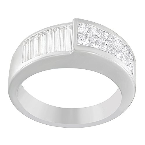 Original Classics 14K White Gold Princess and Baguette Cut Diamond Ring (1 1/2 Cttw, G-H Color, VS1-VS2 Clarity) - Size 6-1/2