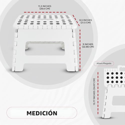 Miniatura 2 de Utopia Home Taburete Plegable 9 Pulgadas, Superficie Antideslizante Taburete Plegable Para Niños Y Adultos, Con Asa De Transporte, Capacidad De Carga 300 Lbs, Paquete De 1, Blanco