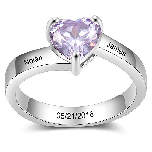 Personalized Promise Rings for Her with Heart Simulated Birthstone Rings Custom Name Mothers Rings Engagement Rings Wedding Jewelry for Women Girls (6)